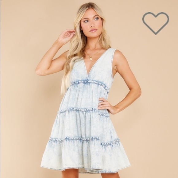 Nwt Light Wash Sleeveless Boho Babydoll Tiered Denim Mini Dress - Picture 5 of 17